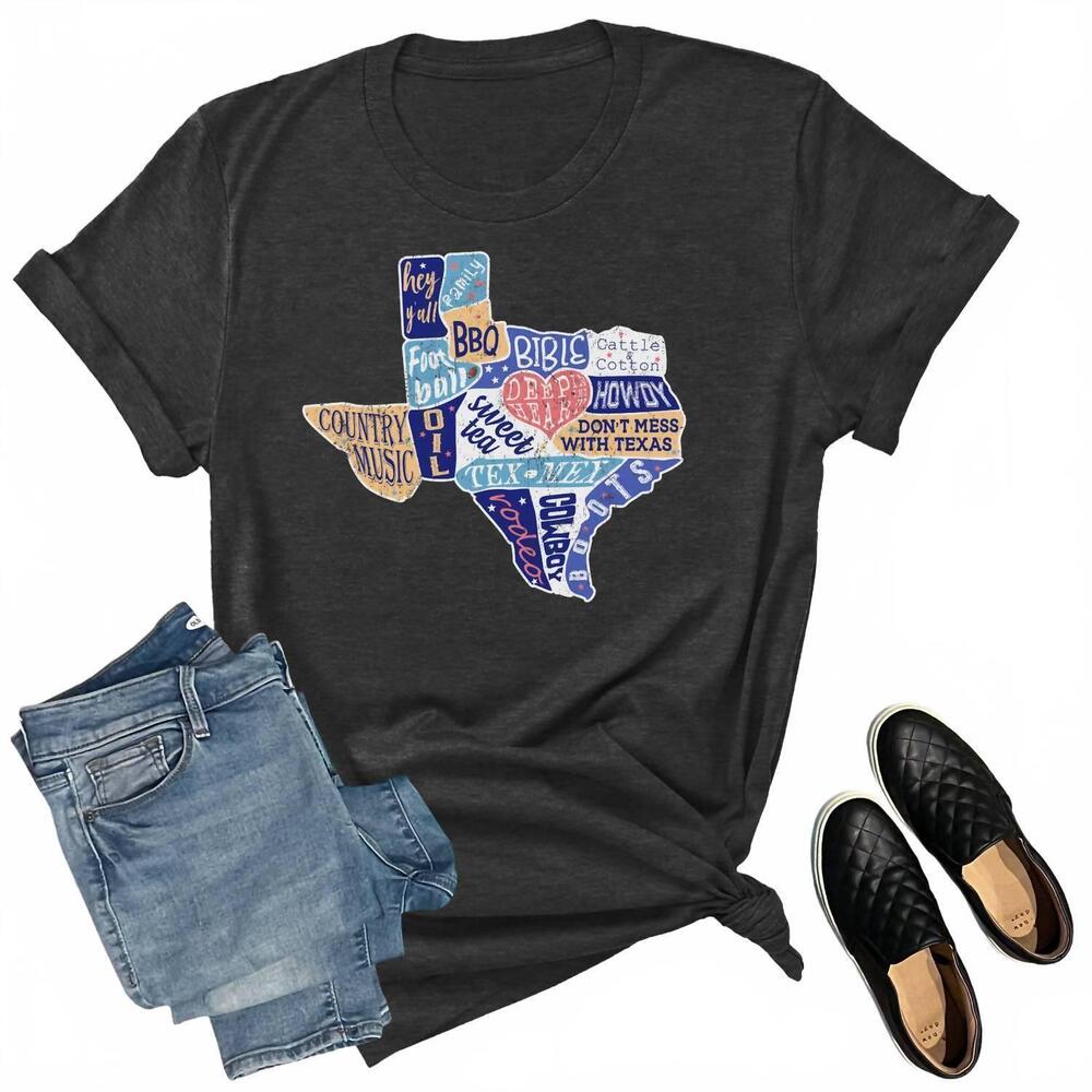 NEW THE WAY DOWN SOUTH women's all about texas graphic tee in charcoal